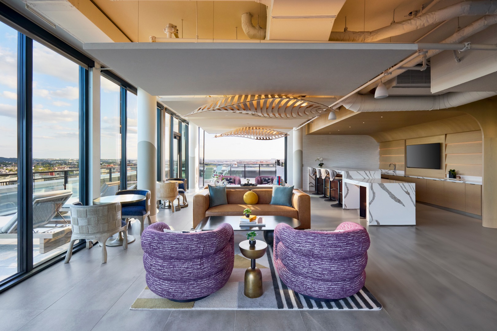 Indoor lounge with couches and TV